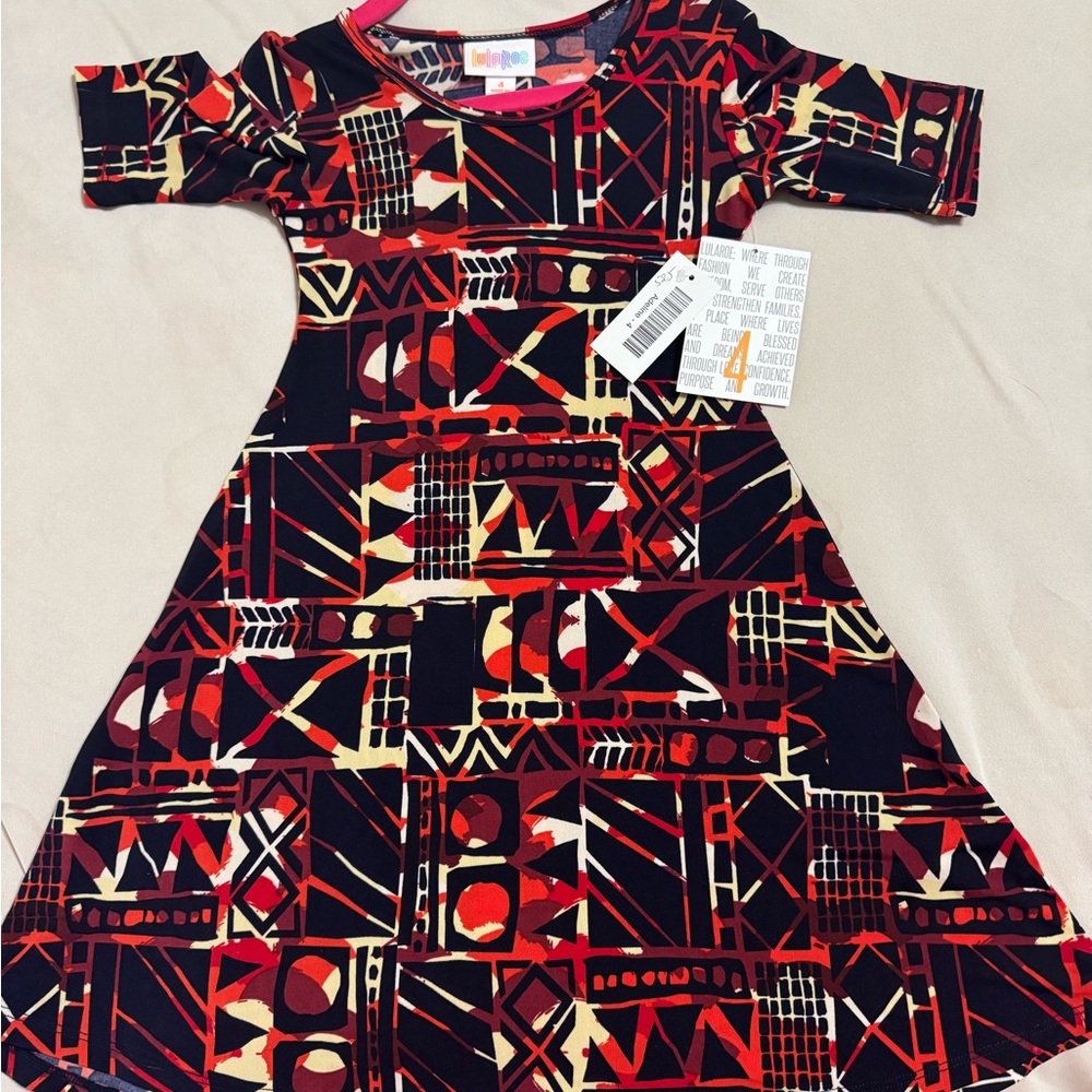 LuLaRoe Girls Red, Black & Cream Geometric A-Line Dress-Adeline style